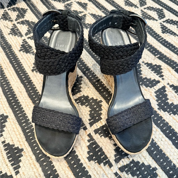 Black and Tan Woven Wedge Sandals - Picture 2 of 8